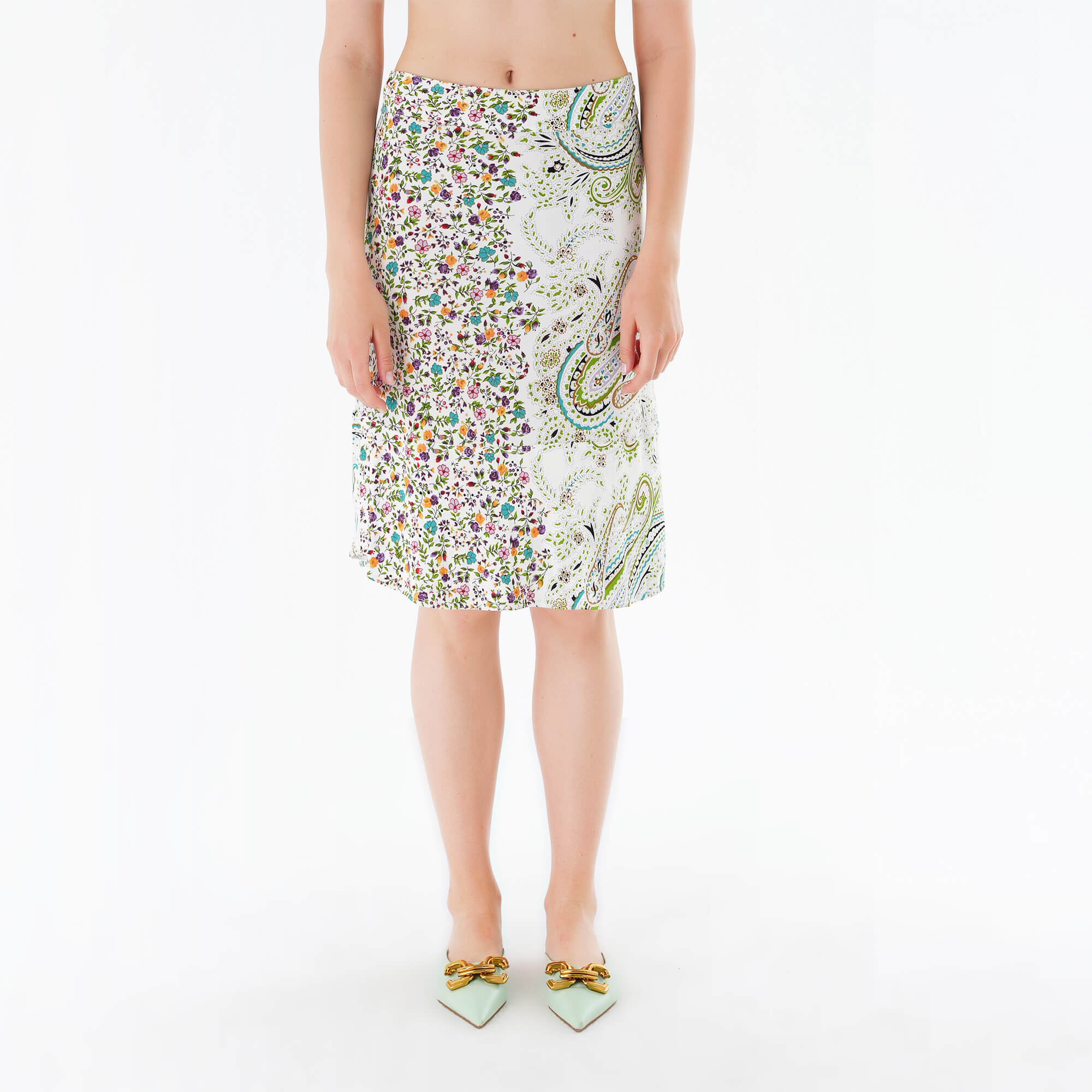 Etro - White Floral Printed Midi Skirt IT40